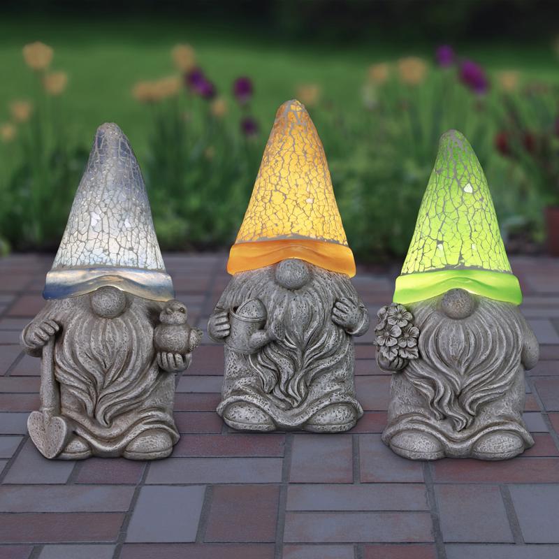 Exhart Assorted Resin 8 in. H Mosaic Hat Gnomes Solar Statue