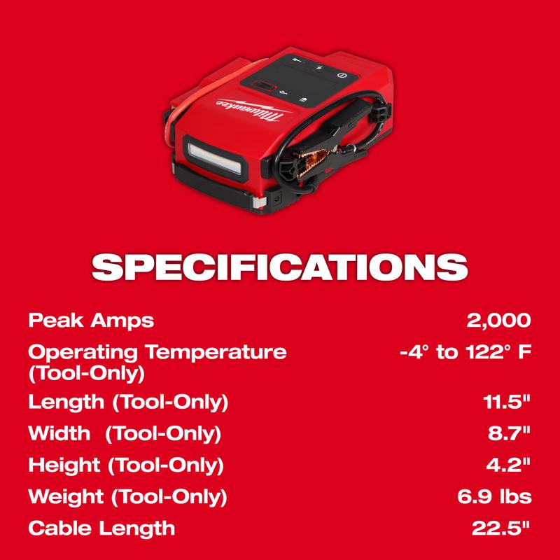 Milwaukee M18 HOTSHOT Automatic/Manual 18 V 2000 amps Battery Jump Starter