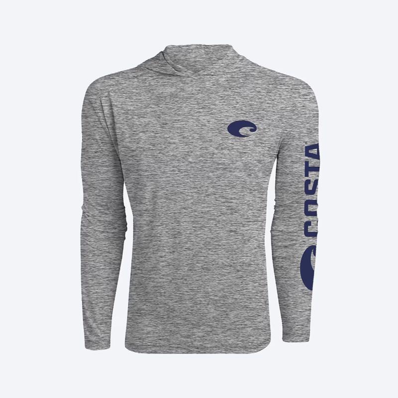 Costa XL Long Sleeve Men's Hooded Heather Gray Technical Hood Tee Shirt