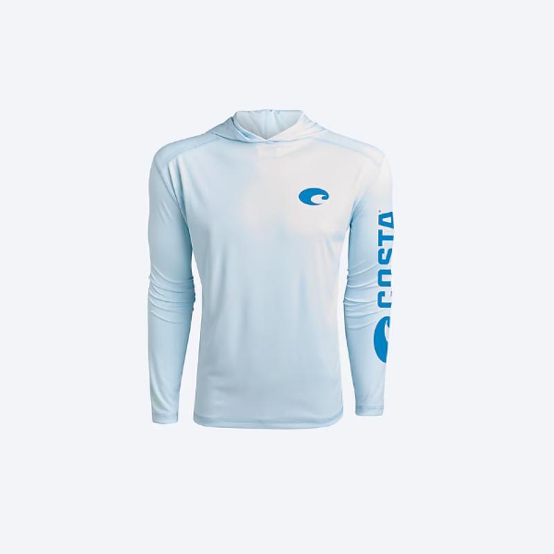 Costa XL Long Sleeve Men's Hooded Arctic Blue Technical Hood Tee Shirt