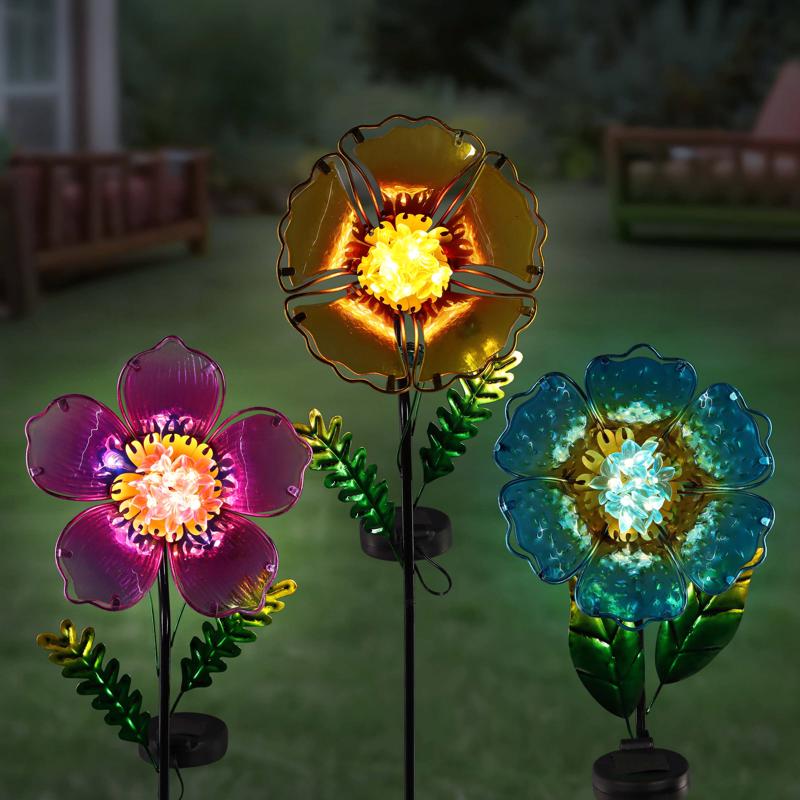 Exhart Multicolored Glass/Metal 33 in. H Pansy Flowers Yard Stake