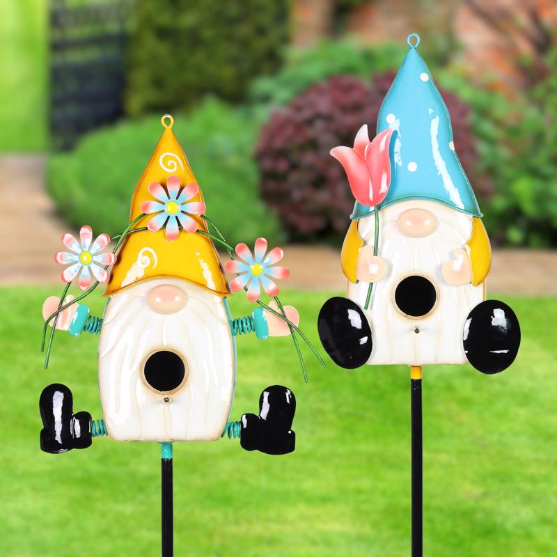 Exhart Assorted Metal 46 in. H Gnome Birdhouse Yard Stake