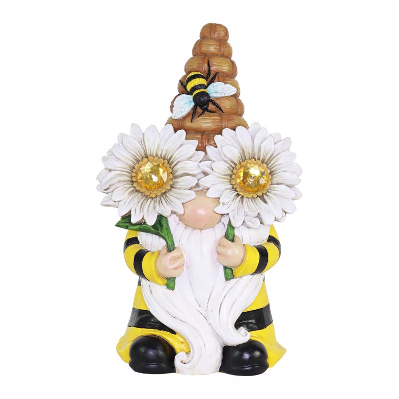 Exhart Assorted Resin 11 in. H Beekeeper Gnome Solar Statue