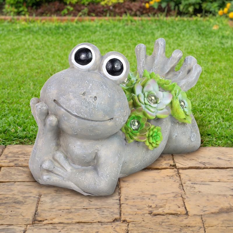 Exhart Assorted Resin 7.5 in. H Frog w/Succulents Statue
