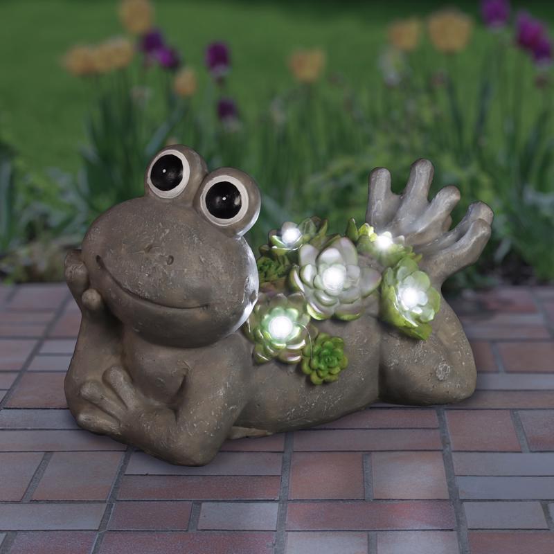 Exhart Assorted Resin 7.5 in. H Frog w/Succulents Statue