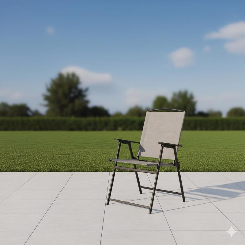 Living Accents Black Steel Frame Foldable Chair Tan