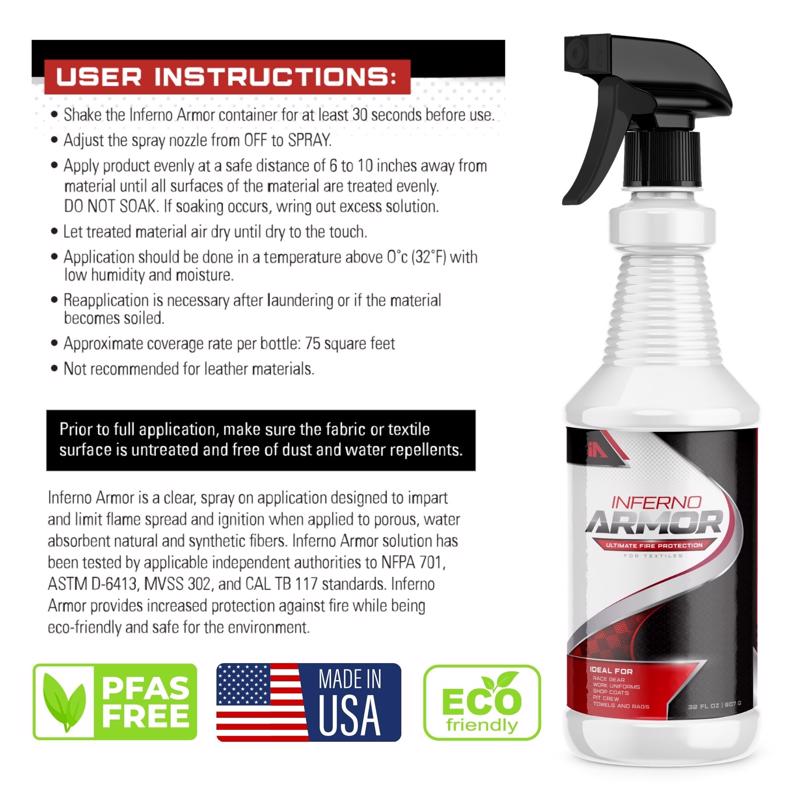 Inferno Armor Textile Spray 16 oz Fire Suppressor For Home/Workshops
