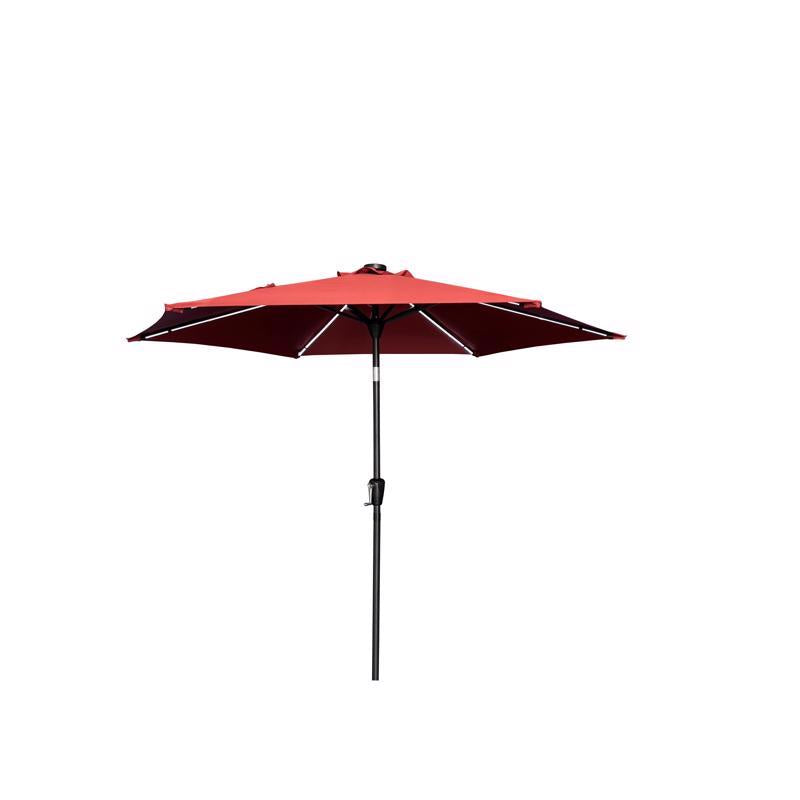 Living Accents Solar LED 9 ft. Tiltable Red Market Umbrella