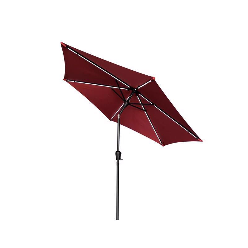 Living Accents Solar LED 9 ft. Tiltable Red Market Umbrella