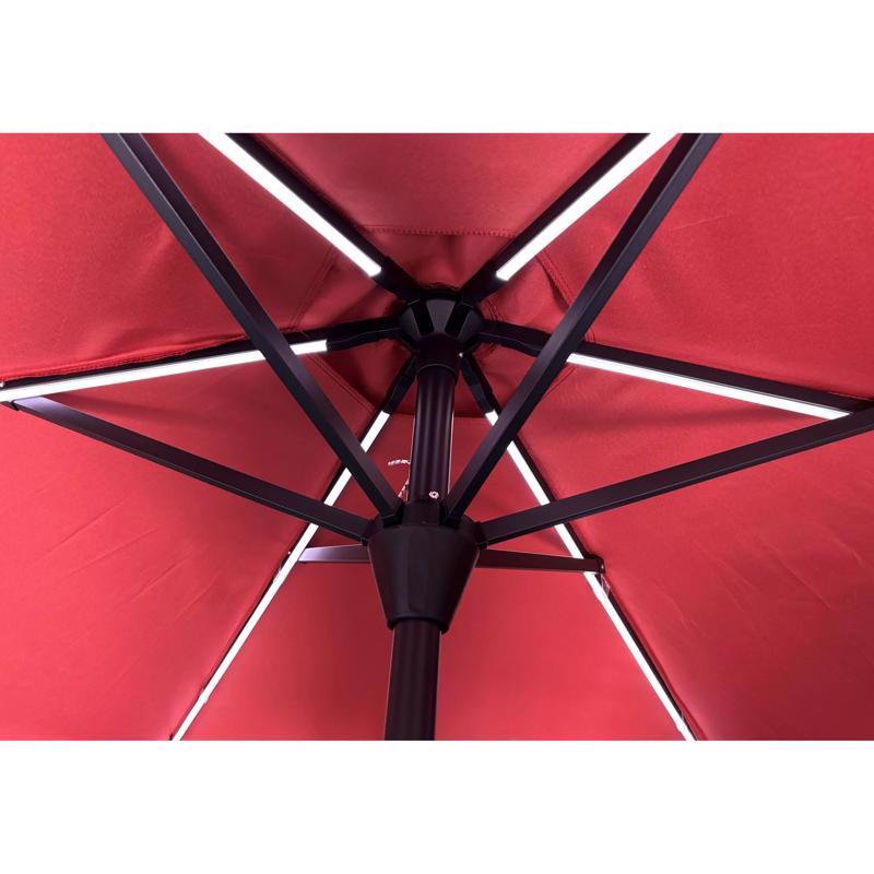 Living Accents Solar LED 9 ft. Tiltable Red Market Umbrella