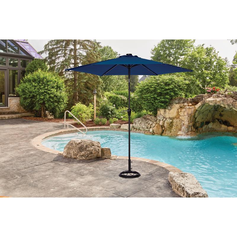 Living Accents Solar LED 9 ft. Tiltable Royal Blue Market Umbrella