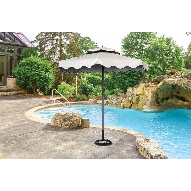 Living Accents Scalloped 9 ft. Tiltable Tan Patio Umbrella
