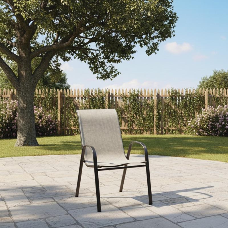 Living Accents Tan Sling Black Steel Frame Stackable Dining Chair