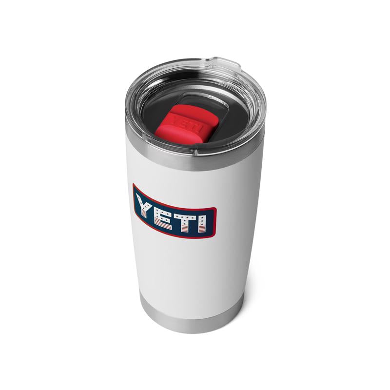 YETI Rambler 20 oz White Patriotic BPA Free Badge Tumbler with MagSlider Lid