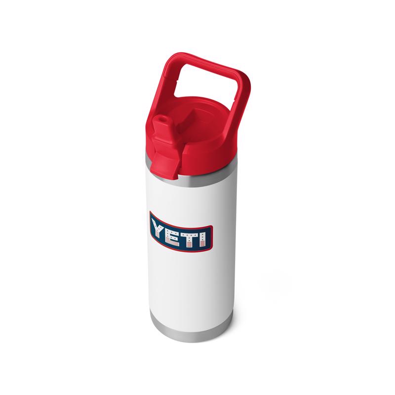 YETI Rambler 18 oz White Patriotic BPA Free Badge Bottle with Straw Cap
