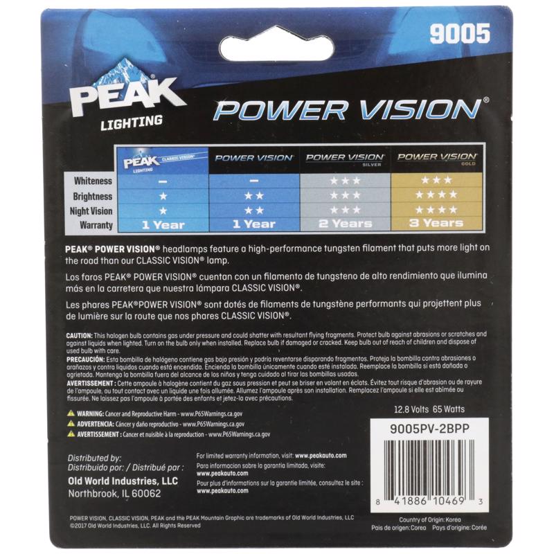 Peak Power Vision Halogen Forward Lighting Automotive Bulb 9005