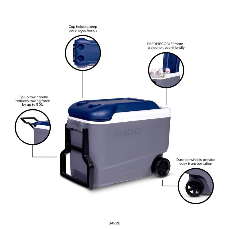Igloo MaxCold Gray 40 qt Roller Cooler