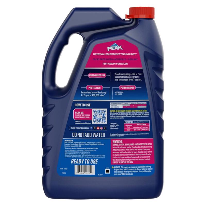 Peak Asian Red/Pink 50/50 Antifreeze/Coolant 1 gal