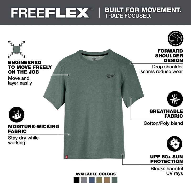 Milwaukee Freeflex L Short Sleeve Men's Round Neck Green Hybrid Work Tee Shirt