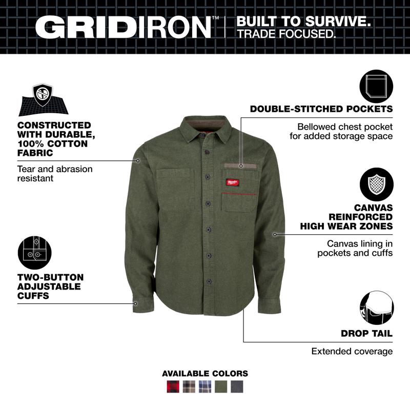 Milwaukee Gridiron L Long Sleeve Men's Collared Green Flannel Shirt
