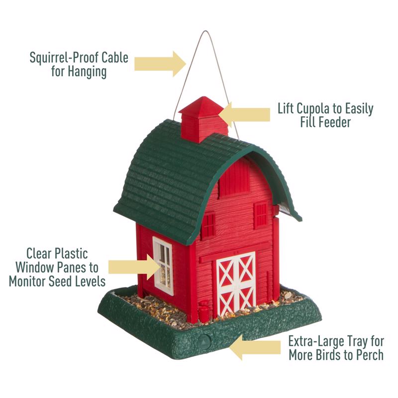 North States Wild Bird 5 lb Plastic Barn Hopper Bird Feeder 4 ports