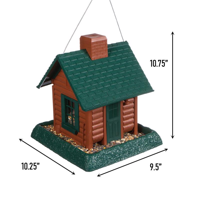 North States Log Cabin Wild Bird 1 lb Plastic Log Cabin Hopper Bird Feeder 4 ports