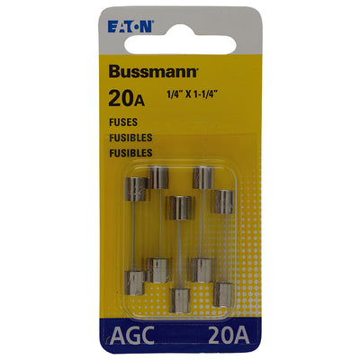 Bussmann 20 amps AGC Clear Glass Tube Fuse 5 pk