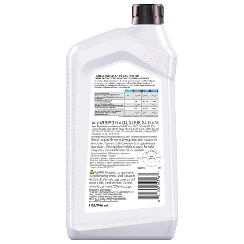 Shell Rotella 15W-40 Diesel Heavy Duty Engine Oil 1 qt