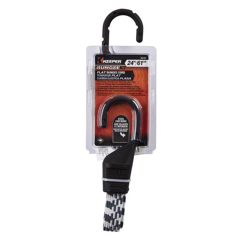 Keeper Black/White Flat Bungee Cord 24 in. L X 0.14 in.