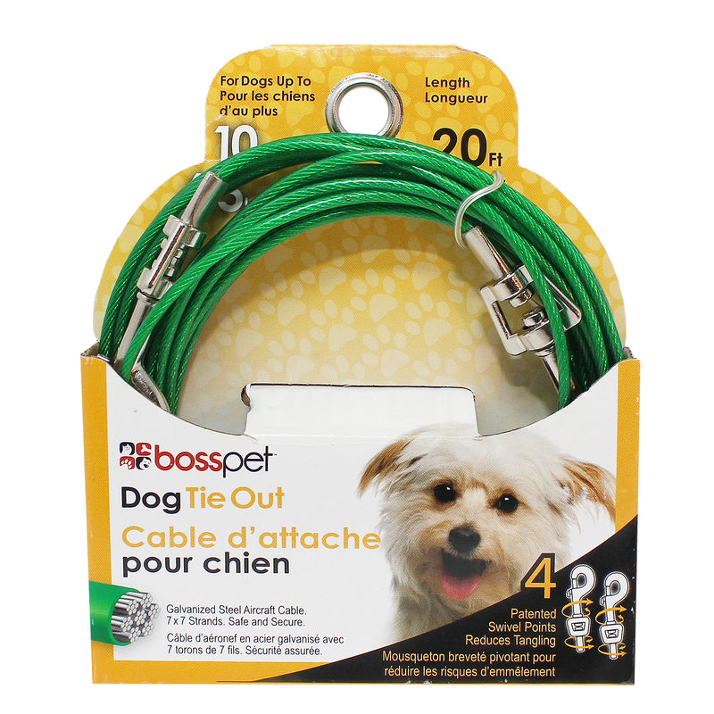PDQ Green / Silver Vinyl Coated Cable Dog Tie Out Small
