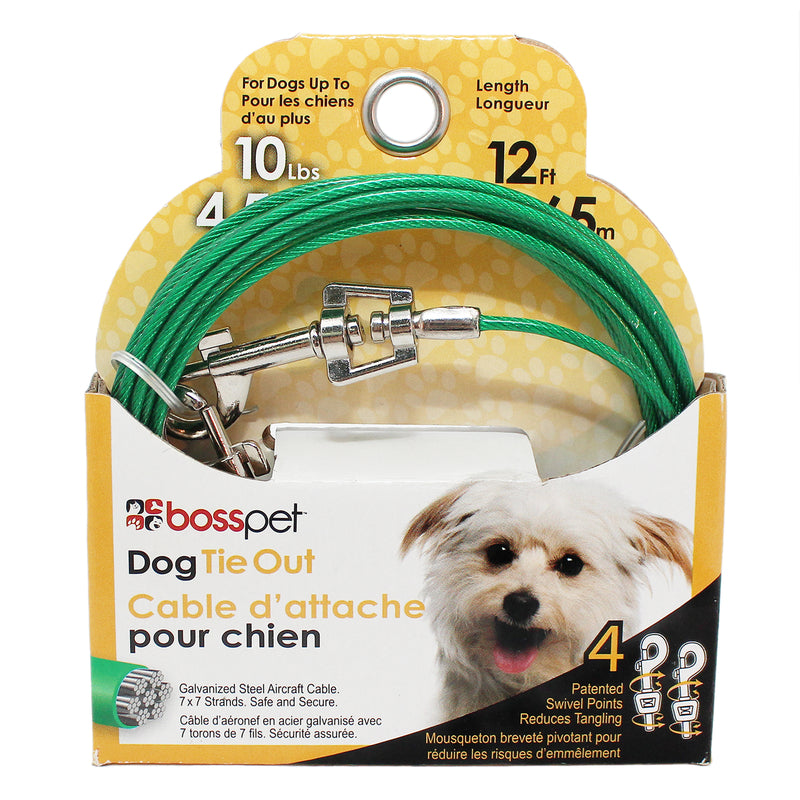PDQ Green / Silver Tie-Out Vinyl Coated Cable Dog Tie Out Small