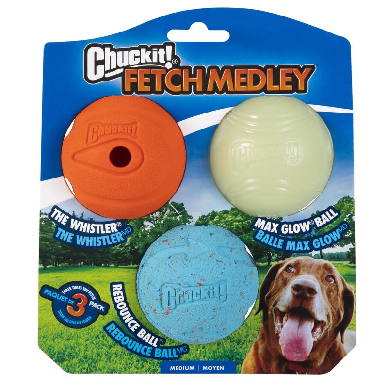 Chuckit! Assorted Rubber Glow, Whistler and Rebounce Bounce Ball Medium 3 pk