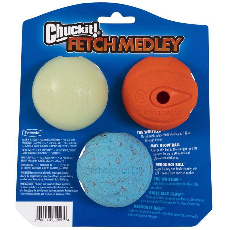 Chuckit! Assorted Rubber Glow, Whistler and Rebounce Bounce Ball Medium 3 pk