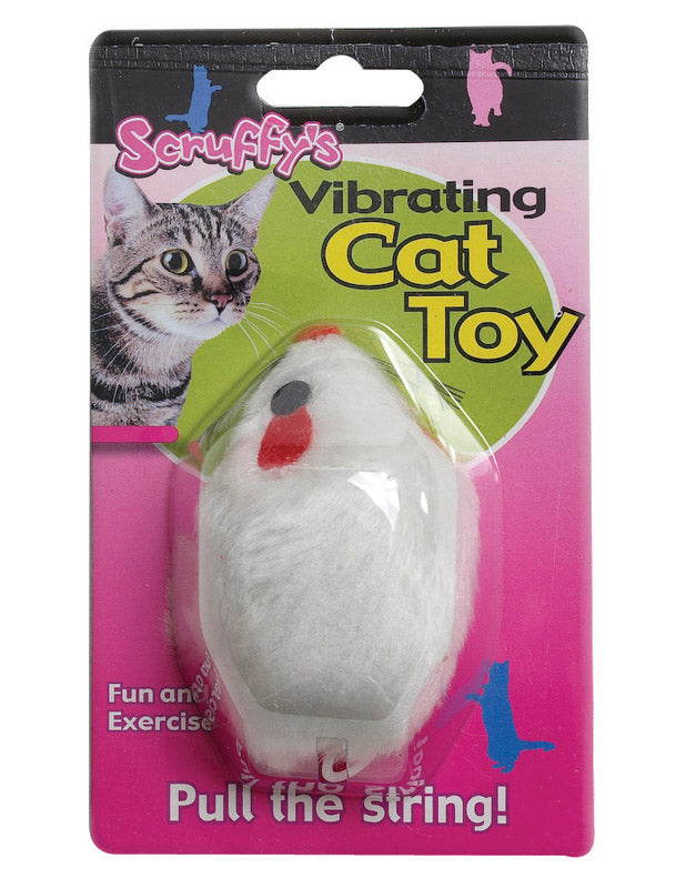 Scruffys White Plush/Synthetic Rubber Vibrating Mouse Pet Toy Small