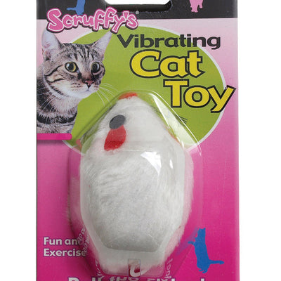 Scruffys White Plush/Synthetic Rubber Vibrating Mouse Pet Toy Small