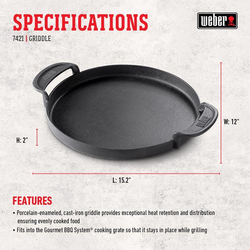 Weber Gourmet BBQ System Cast Iron/Porcelain Grill Top Griddle 15.2 in. L X 12 in. W