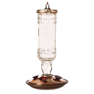 Perky-Pet Hummingbird 10 oz Glass/Metal Antique Bottle Nectar Bird Feeder 4 ports