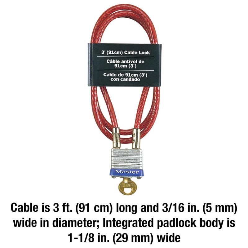 Master Lock 3/16 in. D X 36 in. L Vinyl Coated Steel Locking Cable