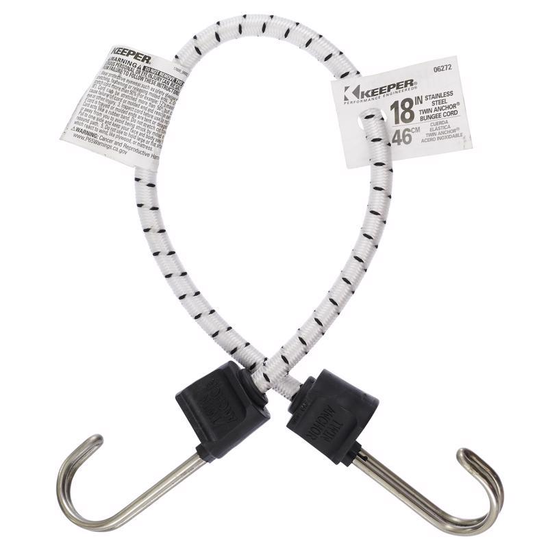 Keeper Twin Anchor White Bungee Cord 18 in. L X 0.315 in.