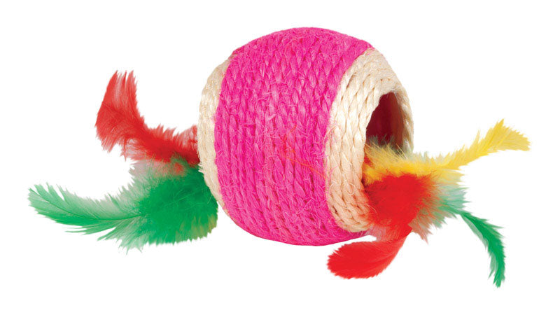 Kylies Brights Assorted Jute Ball with Feather Cat Toy Large