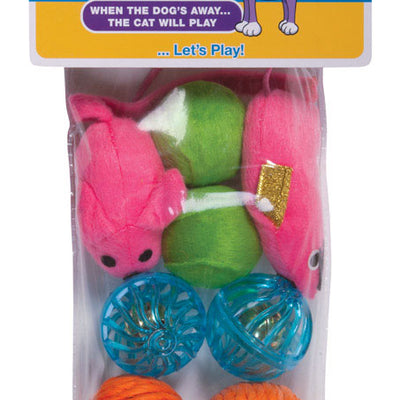 Chomper Kylies Brights Assorted Plush/Rubber Mouse and Ball Pet Toy Large 8 pc