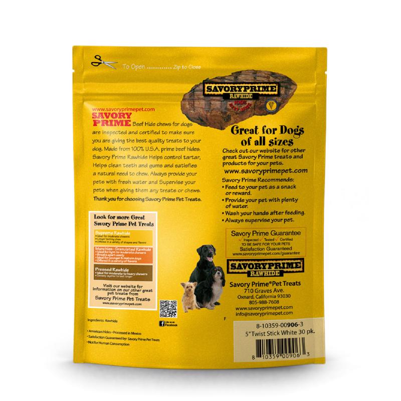 Savory Prime American Supreme Medium Adult Rawhide Twists Beef Rawhide 5 in. L 30 pk