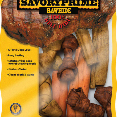 Savory Prime Small Asst Variety Pk All Size Dogs Adult Rawhide Bone Beef Rawhide