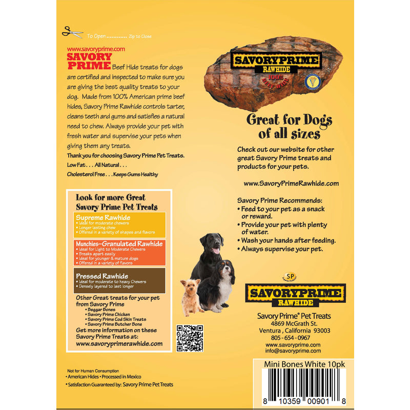 Savory Prime American Supreme Medium Adult Mini Bones Beef Rawhide 2-3 in. L 10 pk