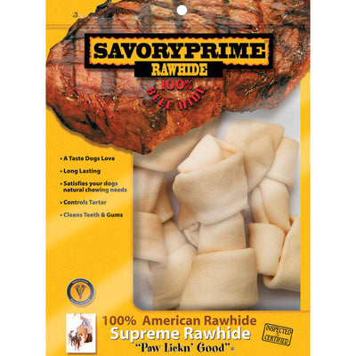 Savory Prime American Supreme Medium Adult Knotted Bone Beef Rawhide 6-7 in. L 6 pk