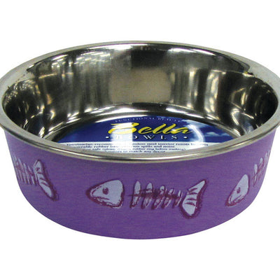 Loving Pets Bella Purple Fish Skeleton Stainless Steel 1 cups Pet Bowl For Cat