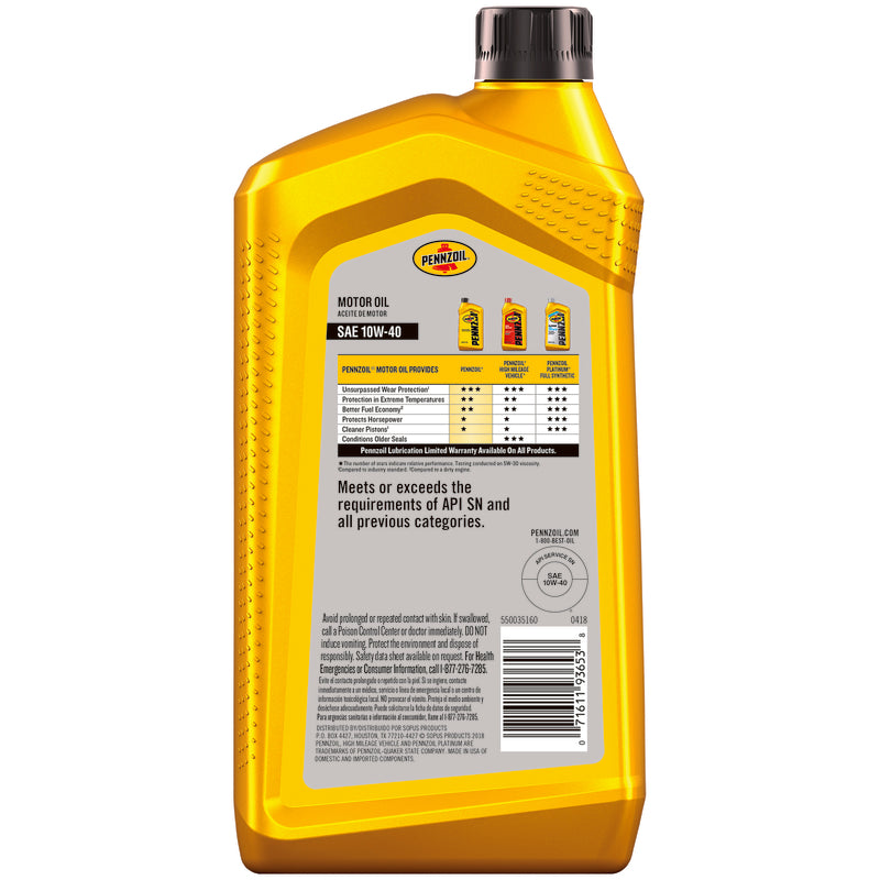 Pennzoil 10W-40 4-Cycle Conventional Motor Oil 1 qt