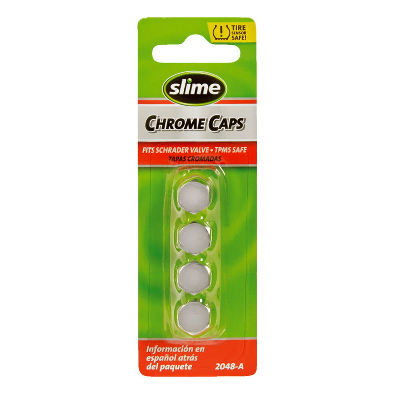 Slime Chrome Tire Valve Caps Silver
