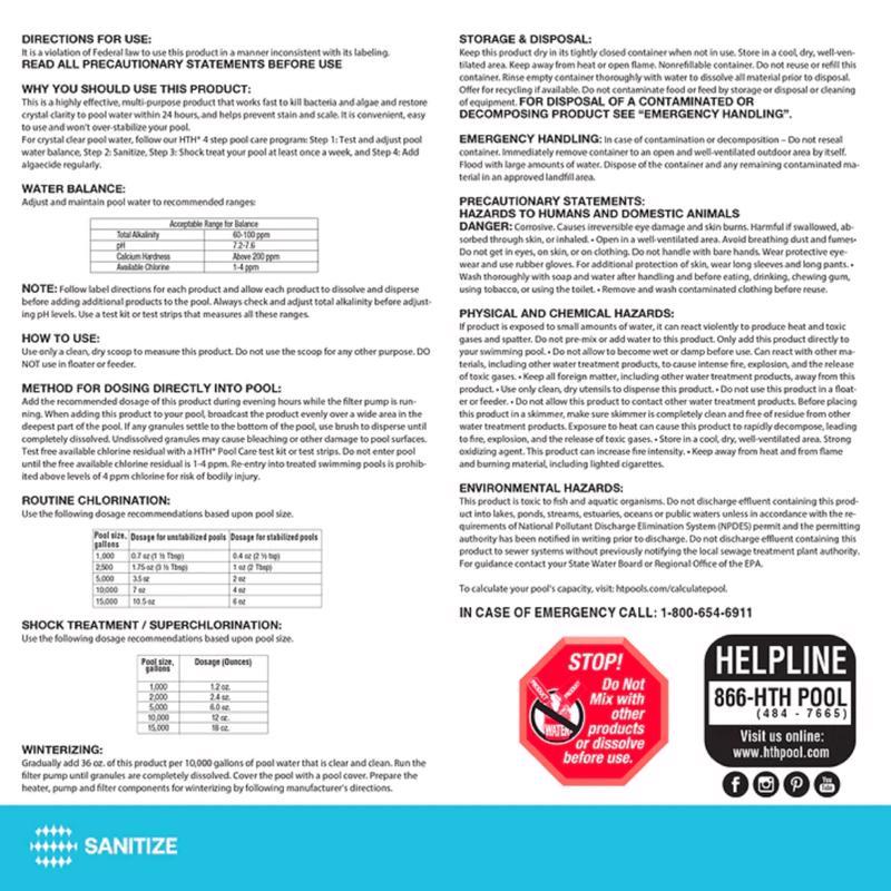 HTH Pool Care Granule Chlorinating Chemicals 50 lb