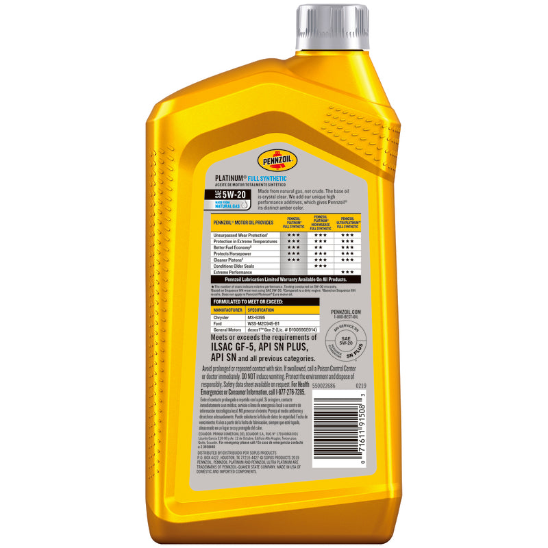 Pennzoil Platinum 5W-20 4-Cycle Synthetic Motor Oil 1 qt